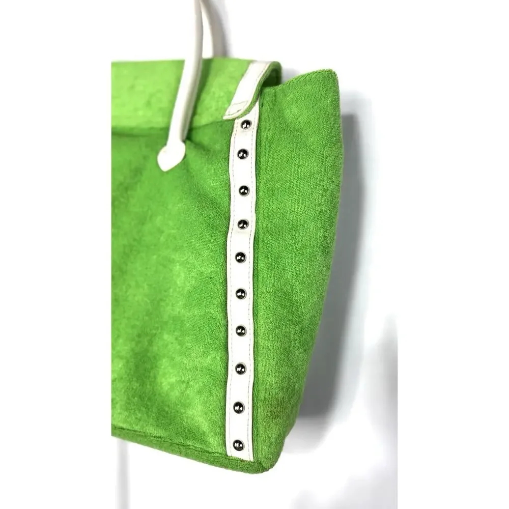 Sanrio Hello Kitty Green/White Tote Snap Closure Inner Pockets Studded Silver